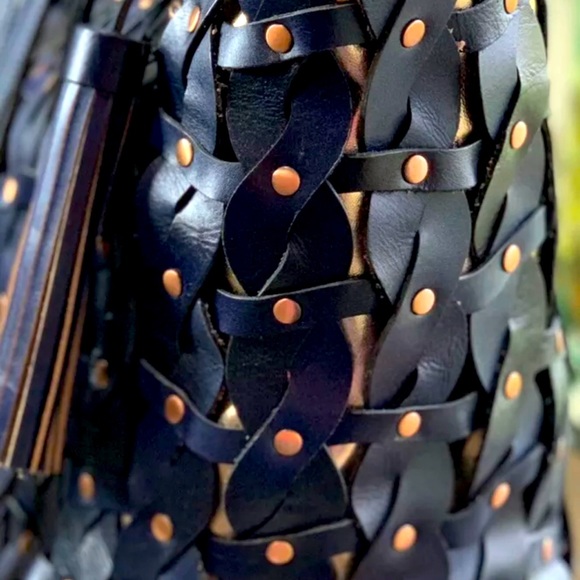 PATRICIA NASH Navy Leather Twisted Braid Mizzana Tote NWT - Picture 7 of 11